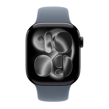Apple Watch Series 11, 42 mm, Jet Black Aluminum Anchor blue Sport Band M/L